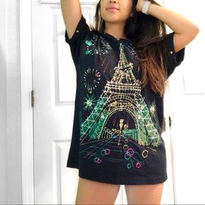 Oversized Black Paris Tee with paint detailing